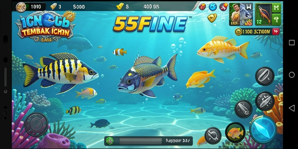 Screenshot fitur gameplay seru Tembak Ikan 55FIVE.
