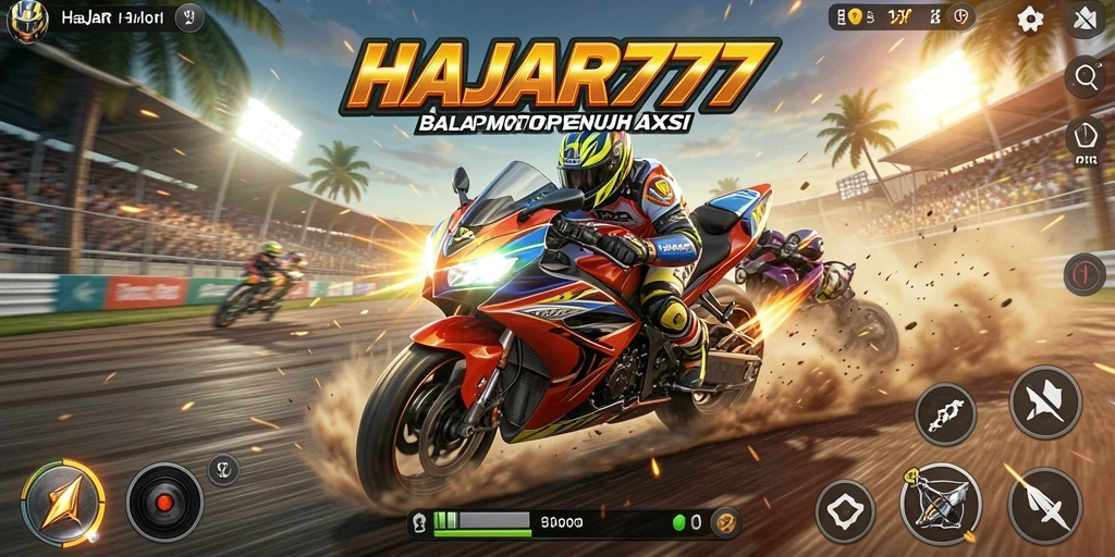 Tampilan gameplay mendebarkan di trek balap motor.