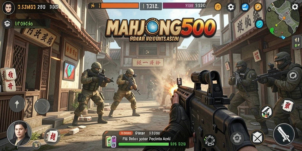 Gameplay intens di MAHJONG500 dengan aksi menembak yang seru.