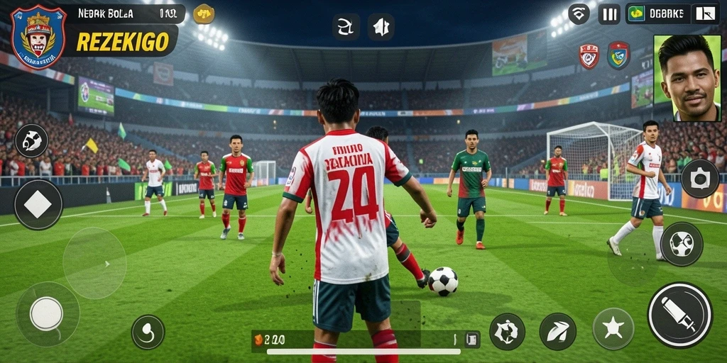 Tampilan gameplay menarik dari REZEKIGO dengan pemain beraksi di lapangan.
